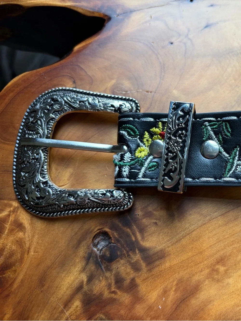 Floral Embroidered Black Women's Waist Belt